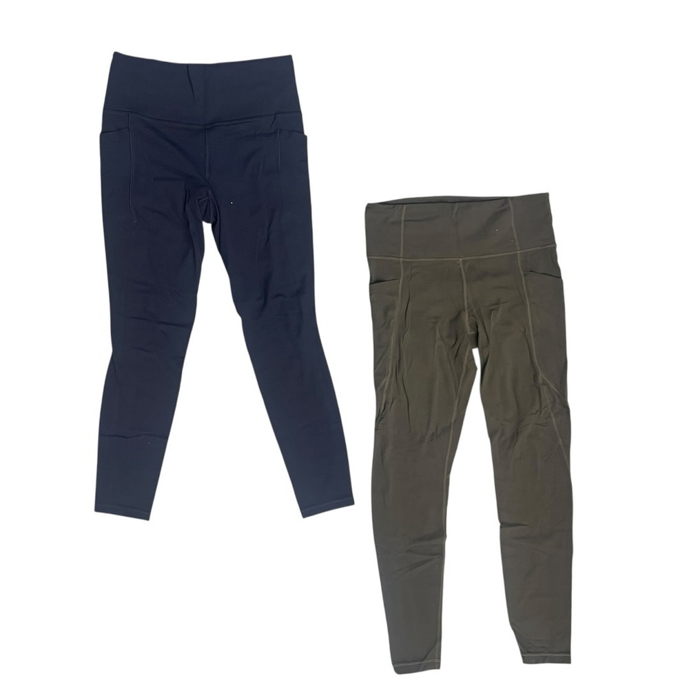 Athleta Salutation Stash Tight Leggings Womens Medium Navy Blue Olive Green 2 PK